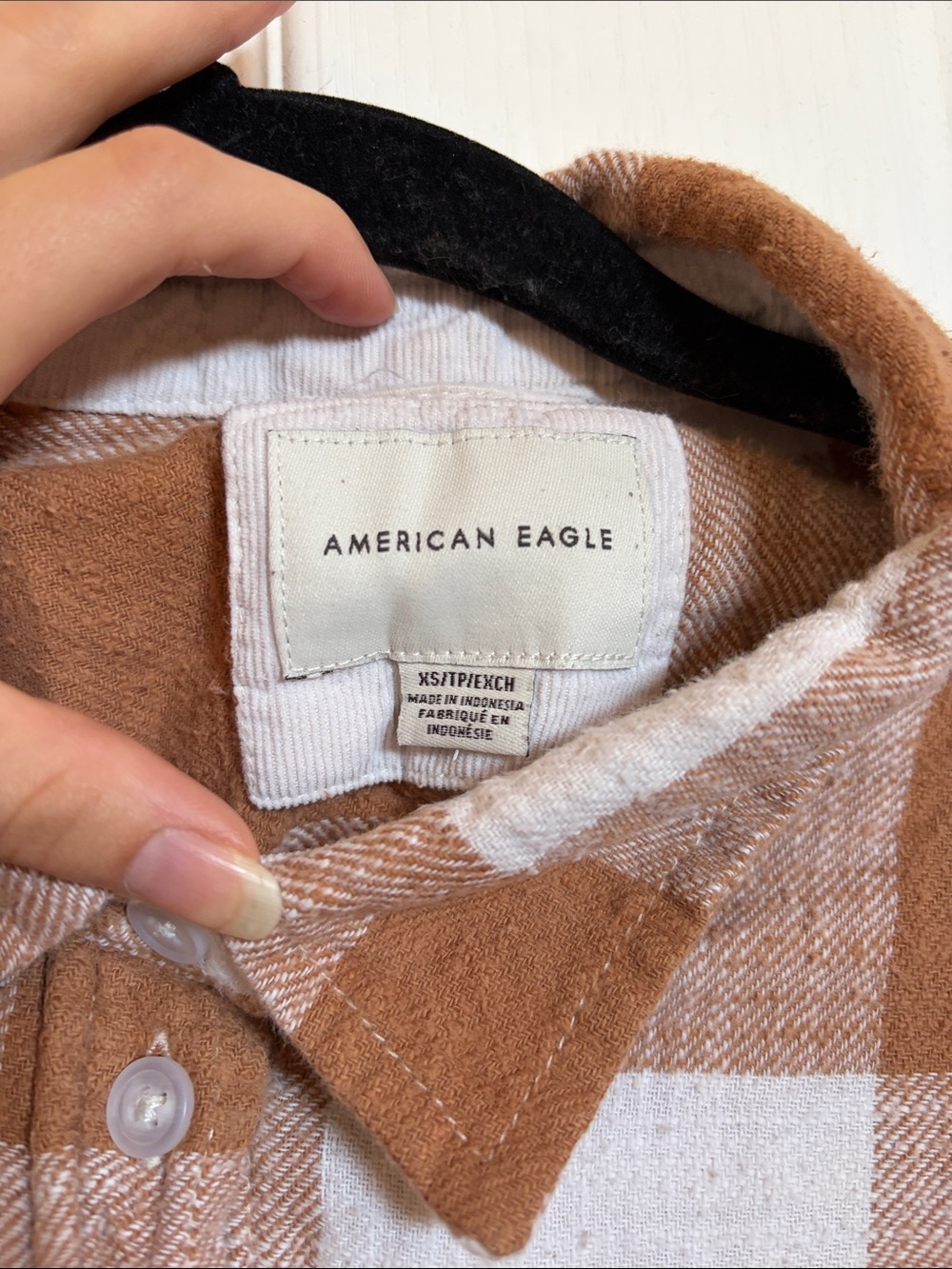 Women’s Brown and White Plaid Button-Up Shirt - Picture 2 of 2